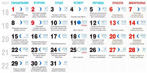 Календар на лунните семена за май 2017 година