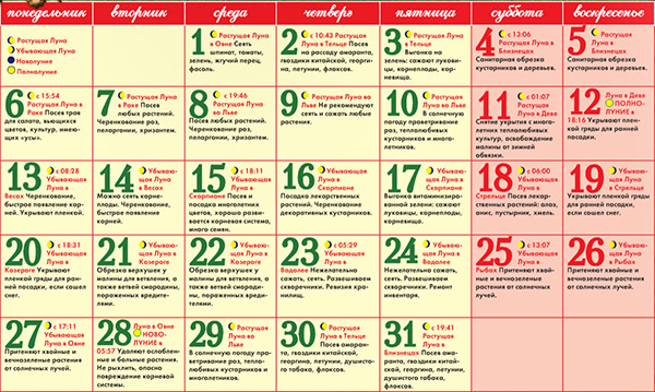 Календар на лунните семена за март 2017 година