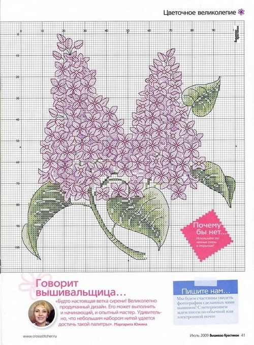Бродерия с панделки: люляк в кошница