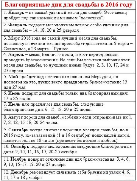 Благоприятни дни за сватба